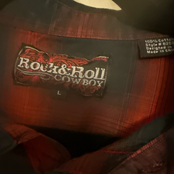 Men's Red/black Plaid Casual Button Down Shirt, cowboy - Picture 2 of 5